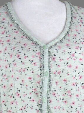 Liz Claiborne Women's Short Sleeve Green Floral Button Up Top Size L (C2054)